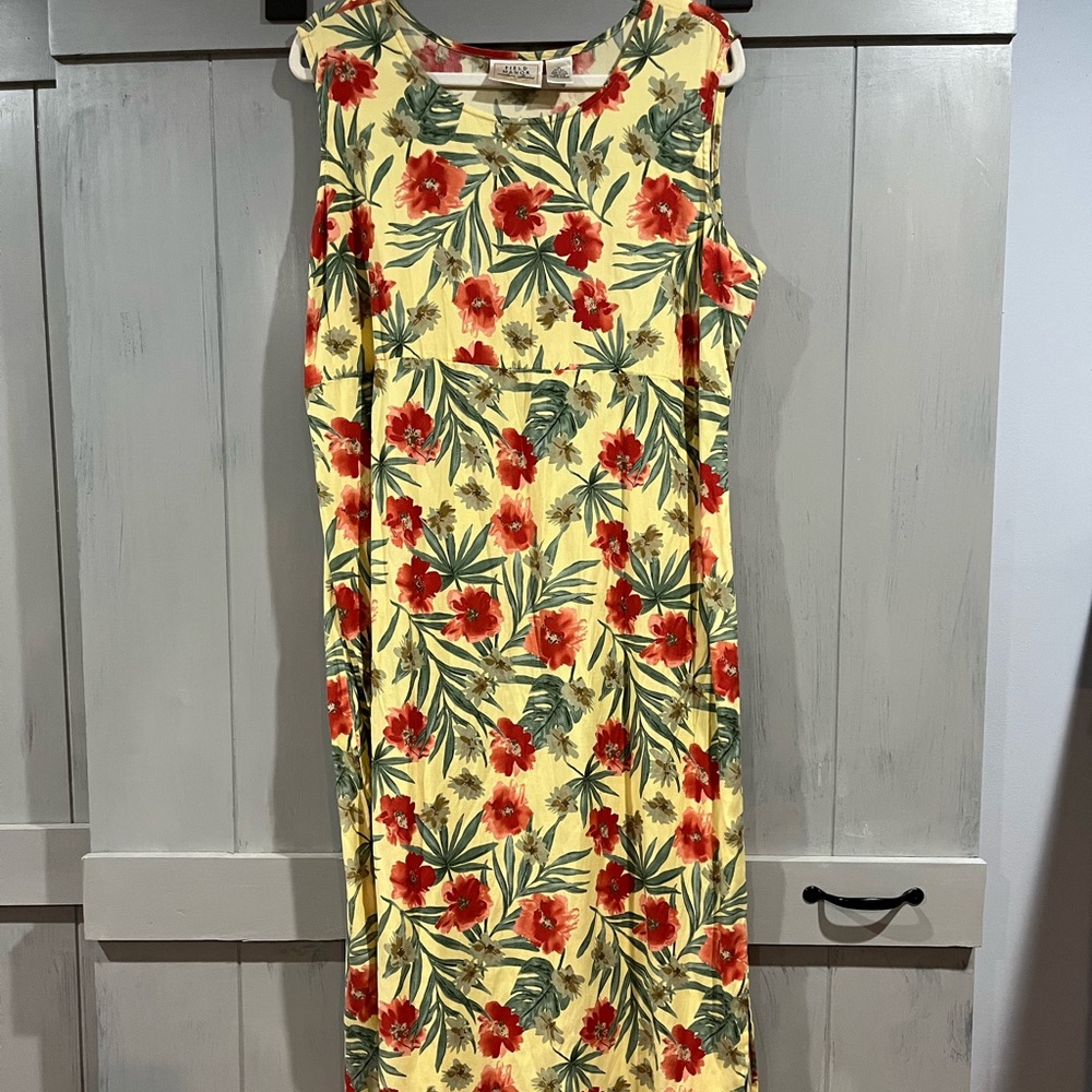Vintage Field Manor Silk Floral Maxi Dress Pullover Side Slit Size XL